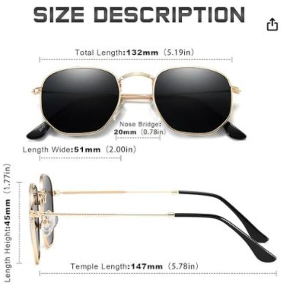 Trendy Square Hexagonal Flat Mirrored Sun Glasses UV Protection